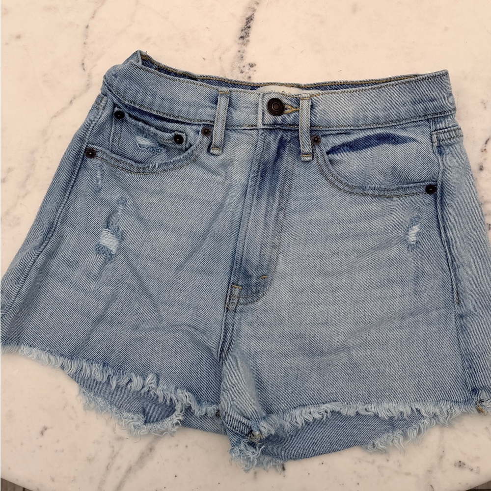 Abercrombie & Fitch Light Wash Distressed Denim Shorts